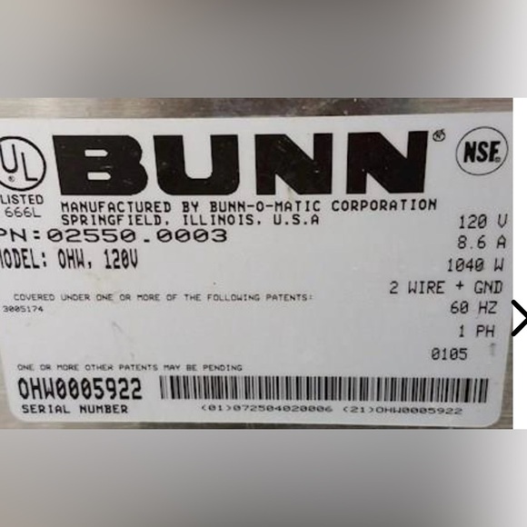 BUNN Stainless Steel Restaurant HOT WATER SYSTEM Dispenser Model OHW, 120V - Picture 4 of 8